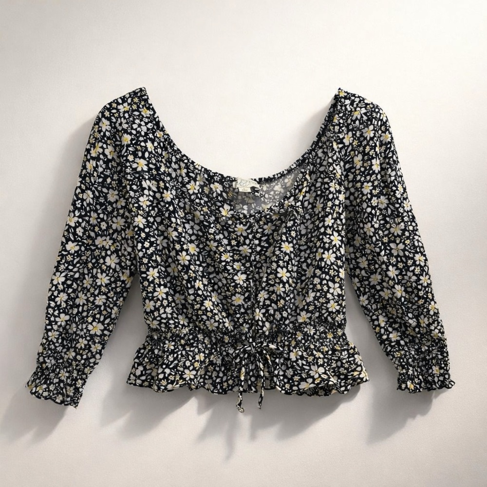 Floral Black and White Women's Top